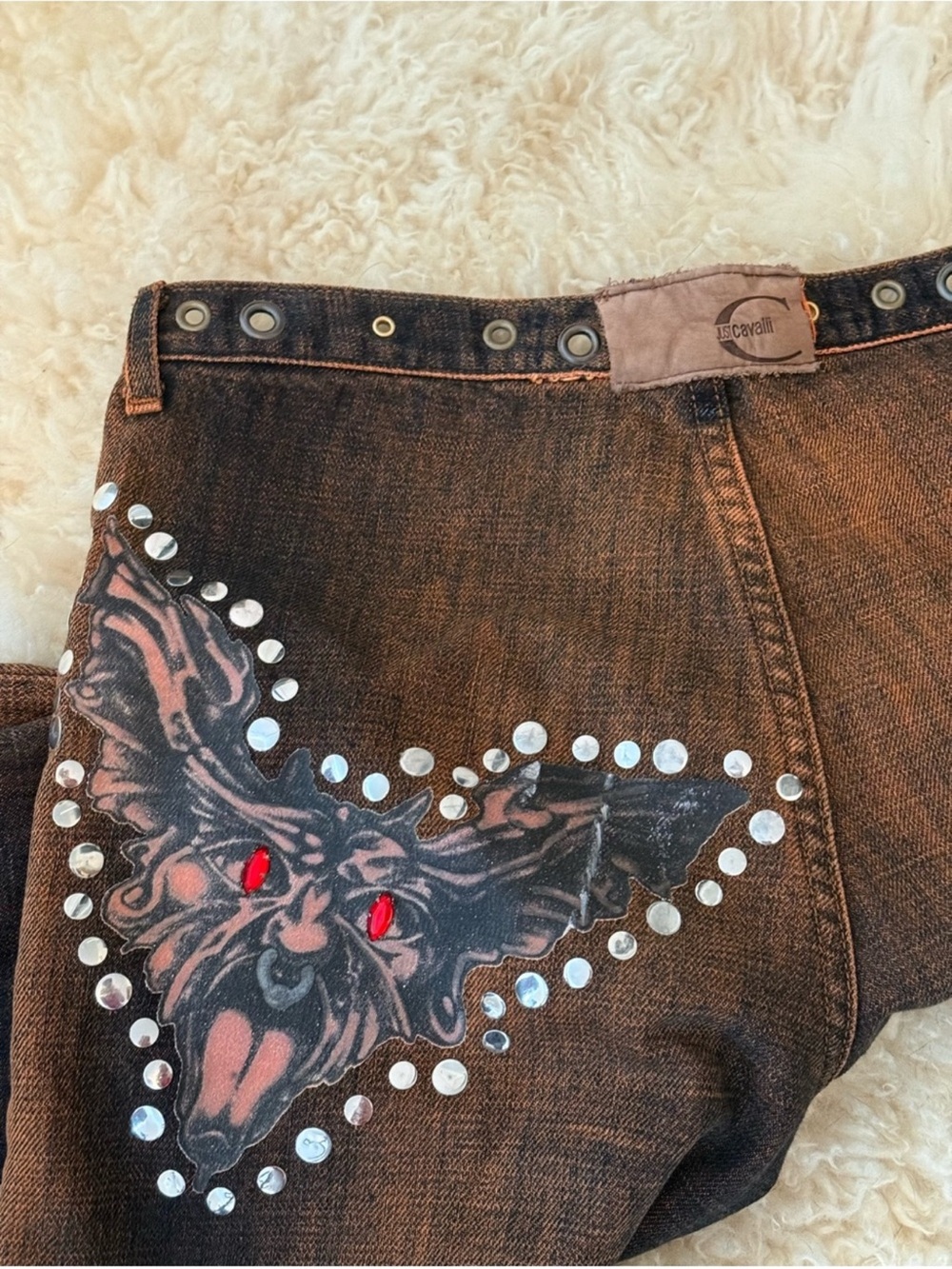 RARE 🔥 Just Cavalli 2003 Low Rise Bat Acid Wash Jeans - Picture 11 of 15